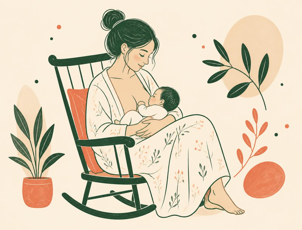 Ilustración del método de Momento Maternal: mamá amamantando a su bebé