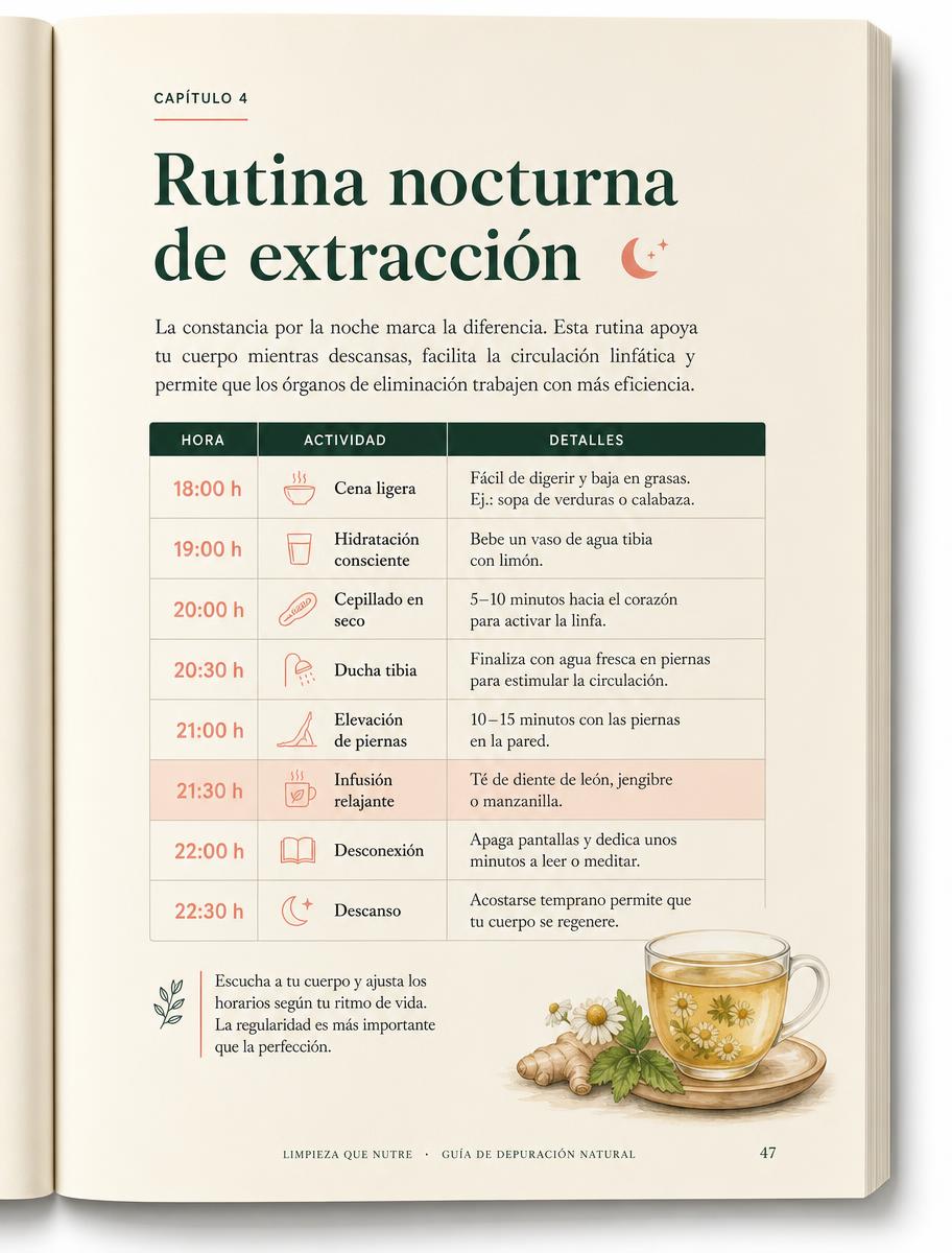Página del protocolo: rutina nocturna de extracción